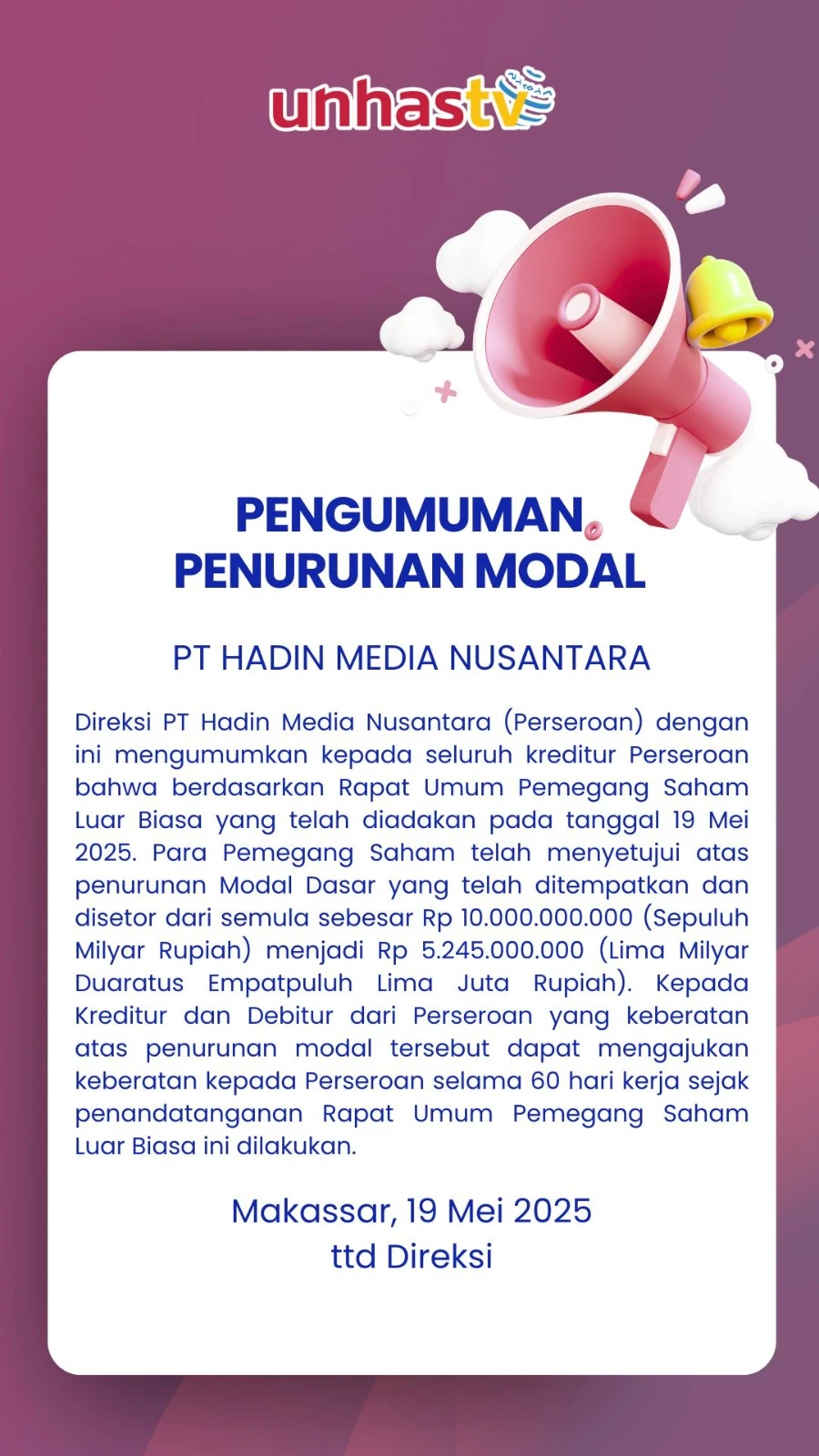 Iklan Perubahan Saham