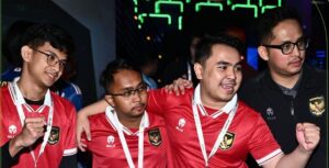 Anggota-anggota timnas esport Indonesia merayakan kemenangan di eAsian Cup 2024.