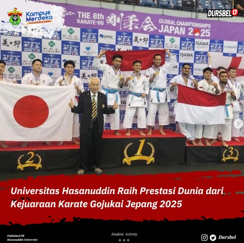 Prestasi Dunia dari Kampus Merah.
Mahasiswa Fakultas Hukum Universitas Hasanuddin mengharumkan nama bangsa dengan meraih Juara Dunia pada Kejuaraan Karate Gojukai 2025 di Jepang. Kemenangan ini menjadi bukti bahwa sivitas akademika FH Unhas tidak hanya unggul dalam ranah akademik dan hukum, tetapi juga berprestasi di kancah olahraga internasional. Dedikasi, kerja keras, dan semangat juang para mahasiswa membawa bendera Indonesia sekaligus mengangkat reputasi Unhas di mata dunia.