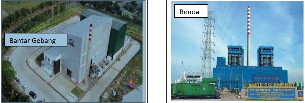 Dua contoh fasilitas PLTSa (Pembangkit Listrik Tenaga Sampah) di Indonesia: PLTSa Bantar Gebang (Bekasi) dan PLTSa Benowo (Surabaya), yang kerap dijadikan rujukan dalam wacana pembangunan PLTSa di Makassar.