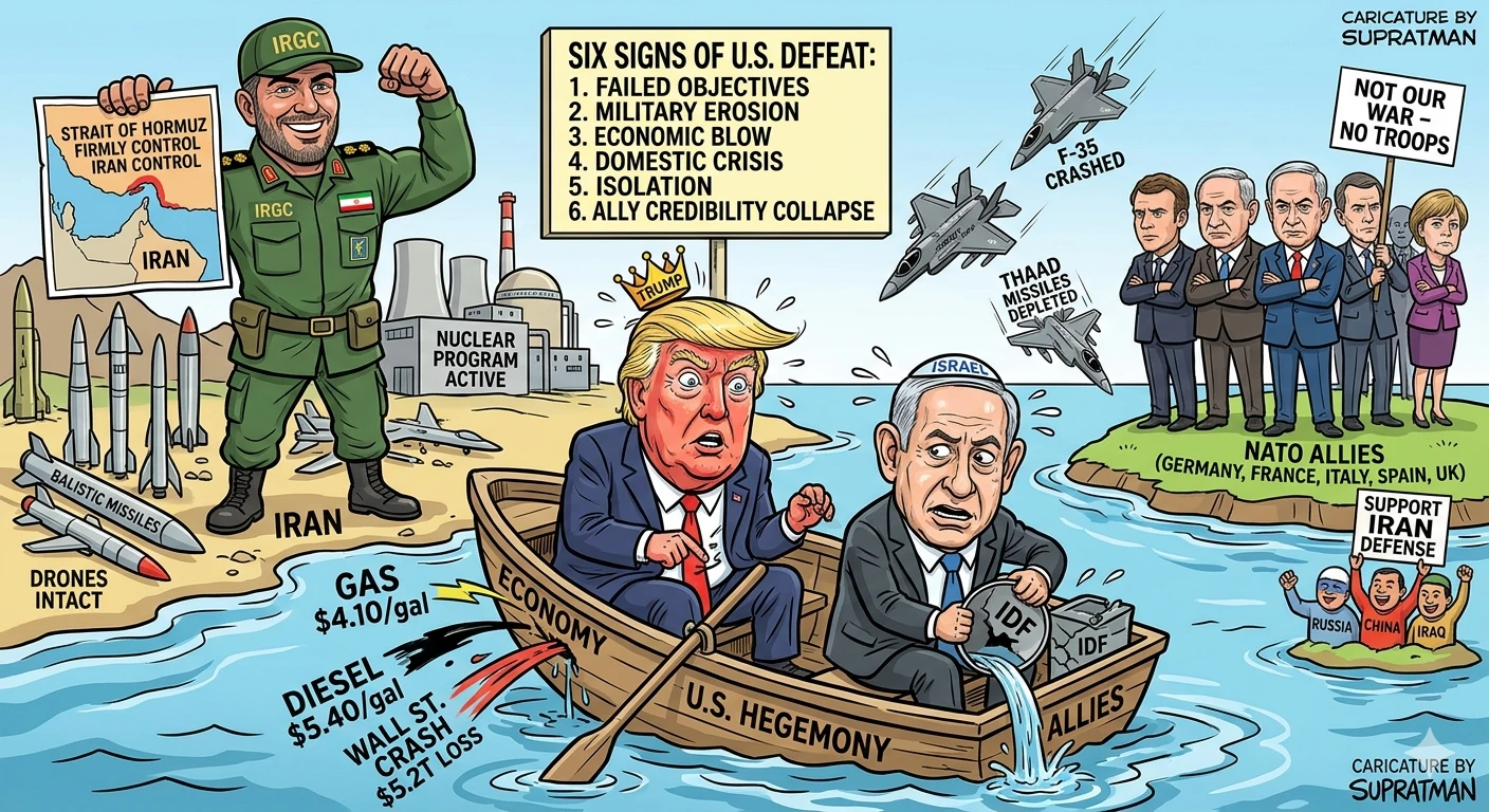 Karamnya Hegemoni: Saat Ambisi Amerika-Israel Terbentur Karang Perlawanan Iran. (Karikatur dibuat oleh AI).