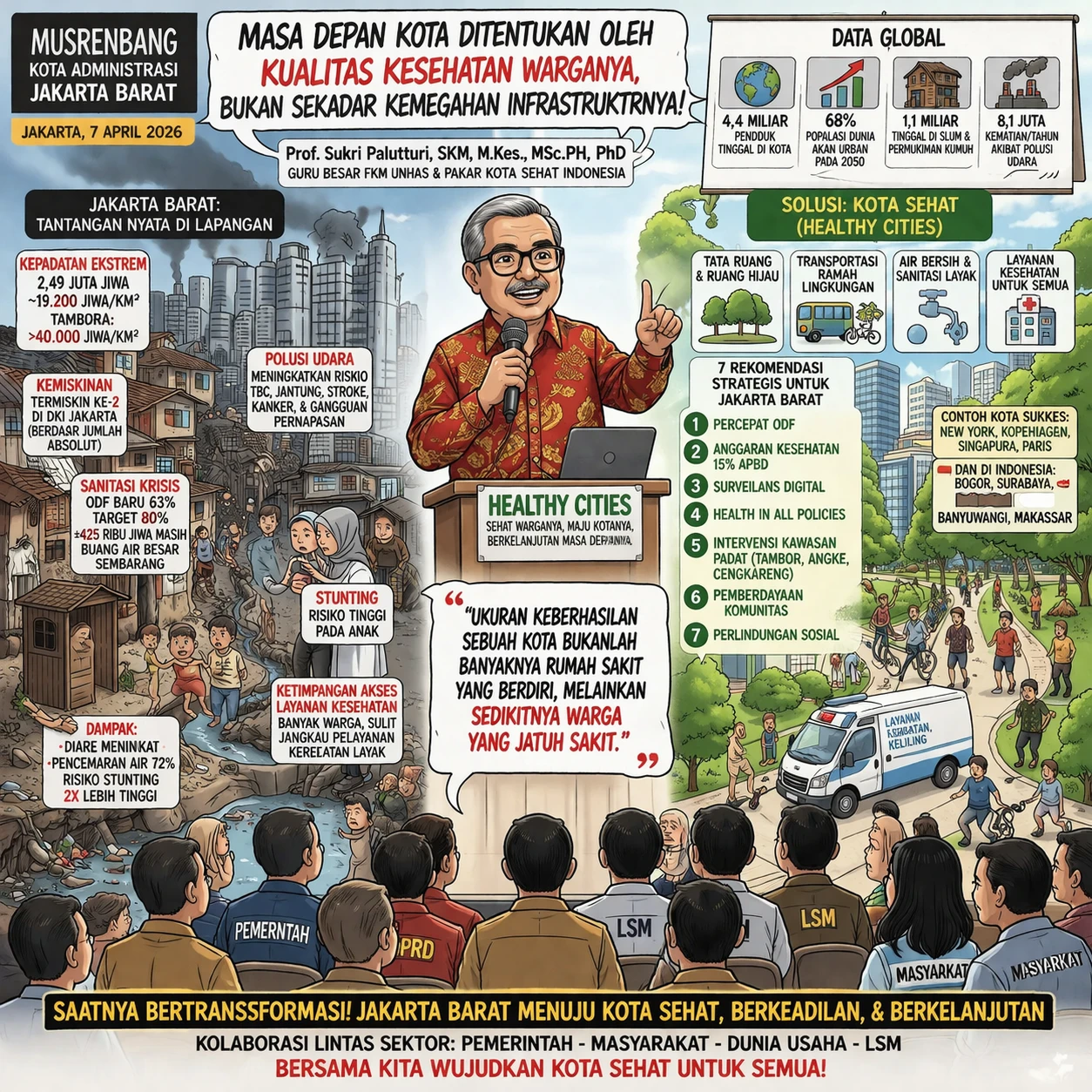 Jakarta Barat di persimpangan: antara kepadatan dan krisis kesehatan, menuju transformasi kota sehat berbasis kolaborasi. (Ilustrasi dibuat oleh AI).