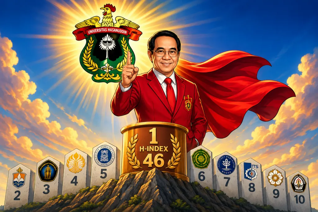 Prof. JJ mengantarkan Unhas memuncaki Scopus H-Index rektor Indonesia menginspirasi riset berkelas dunia berkelanjutan. (Ilustrasi: ChatGPT).